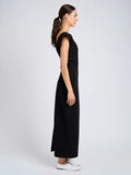 Proenza Schouler Side full length image of model wearing Mariam Dress in Wool Scuba in Black