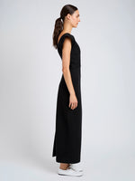 Proenza Schouler Side full length image of model wearing Mariam Dress in Wool Scuba in Black