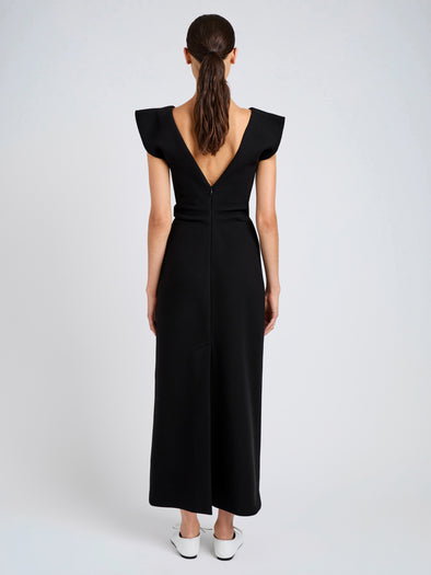 Proenza Schouler Back full length image of model wearing Mariam Dress in Wool Scuba in Black