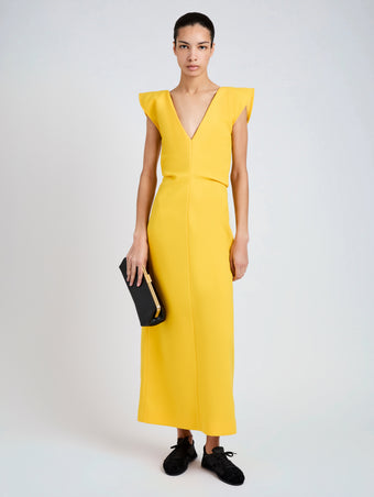 Proenza Schouler Front full length image of model wearing Mariam Dress in Wool Scuba in Canary