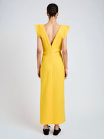 Proenza Schouler Back full length image of model wearing Mariam Dress in Wool Scuba in Canary
