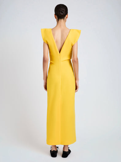 Proenza Schouler Back full length image of model wearing Mariam Dress in Wool Scuba in Canary
