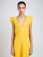 Proenza Schouler Detail image of model wearing Mariam Dress in Wool Scuba in Canary