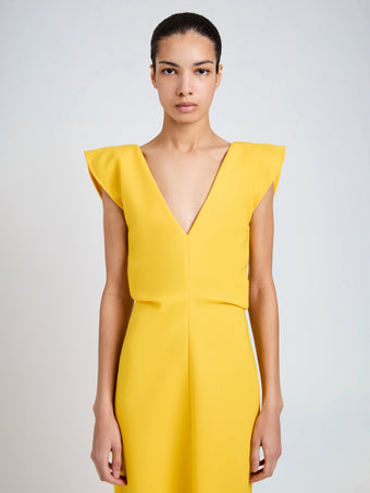 Proenza Schouler Detail image of model wearing Mariam Dress in Wool Scuba in Canary