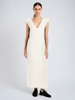 Proenza Schouler Front full length image of model wearing Mariam Dress in Wool Scuba in Off White