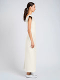 Proenza Schouler Side full length image of model wearing Mariam Dress in Wool Scuba in Off White