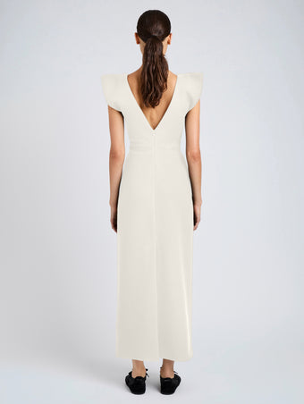 Proenza Schouler Back full length image of model wearing Mariam Dress in Wool Scuba in Off White