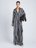 Proenza Schouler Front full length image of model wearing Amira Dress in Printed Silk Habotai in Black Multi