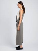 Proenza Schouler Side full length image of model wearing Elsa Dress in Matte Double Crepe in Black Multi