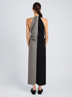 Proenza Schouler Back full length image of model wearing Elsa Dress in Matte Double Crepe in Black Multi