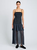 Proenza Schouler Front full length image of model wearing Michal Dress in Melange Georgette in Dark Navy