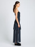 Proenza Schouler Side full length image of model wearing Michal Dress in Melange Georgette in Dark Navy