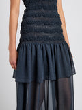 Proenza Schouler Detail image of model wearing Michal Dress in Melange Georgette in Dark Navy