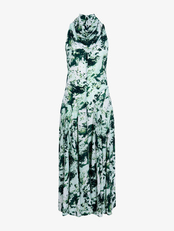 Proenza Schouler Still Life image of Adelide Dress in Printed Silk Viscose in Dark Green Multi