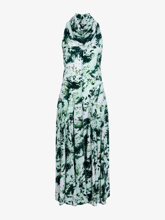Proenza Schouler Still Life image of Adelide Dress in Printed Silk Viscose in Dark Green Multi