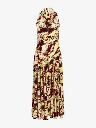Proenza Schouler Still Life image of Adelide Dress in Printed Silk Viscose in Rust Multi