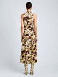 Proenza Schouler Back full length image of model wearing Adelide Dress in Printed Silk Viscose in Rust Multi