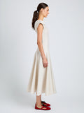 Proenza Schouler Side full length image of model wearing Manoela Dress in Eco Light Compact Poplin in White