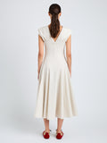 Proenza Schouler Back full length image of model wearing Manoela Dress in Eco Light Compact Poplin in White