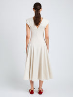 Proenza Schouler Back full length image of model wearing Manoela Dress in Eco Light Compact Poplin in White