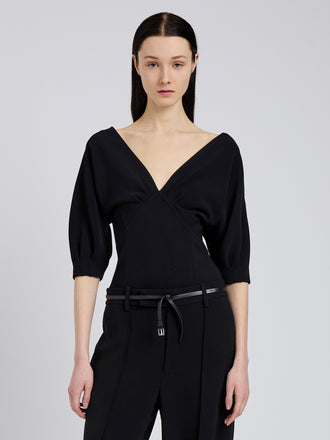 Proenza Schouler Front cropped image of model wearing Darena Top in Compact Stretch Crepe in Black