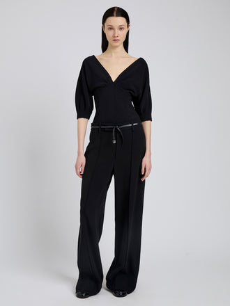 Proenza Schouler Front full length image of model wearing Darena Top in Compact Stretch Crepe in Black