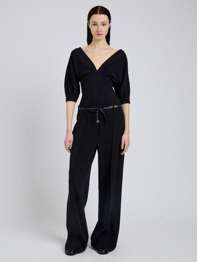 Proenza Schouler Front full length image of model wearing Darena Top in Compact Stretch Crepe in Black
