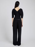 Proenza Schouler Back full length image of model wearing Darena Top in Compact Stretch Crepe in Black
