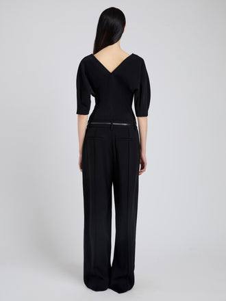 Proenza Schouler Back full length image of model wearing Darena Top in Compact Stretch Crepe in Black