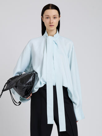 Proenza Schouler Front cropped image of model wearing Ricky Top in Viscose Gabardine in Sky