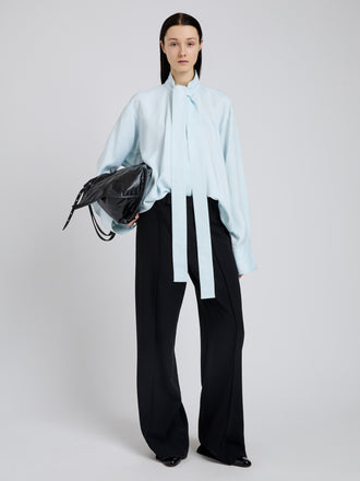 Proenza Schouler Front full length image of model wearing Ricky Top in Viscose Gabardine in Sky