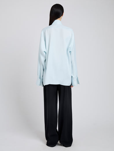 Proenza Schouler Back full length image of model wearing Ricky Top in Viscose Gabardine in Sky