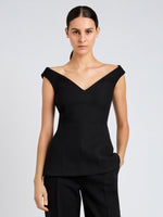 Proenza Schouler Front cropped image of model wearing Mariam Top in Wool Scuba in Black