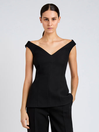 Proenza Schouler Front cropped image of model wearing Mariam Top in Wool Scuba in Black