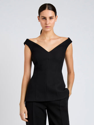 Proenza Schouler Front cropped image of model wearing Mariam Top in Wool Scuba in Black