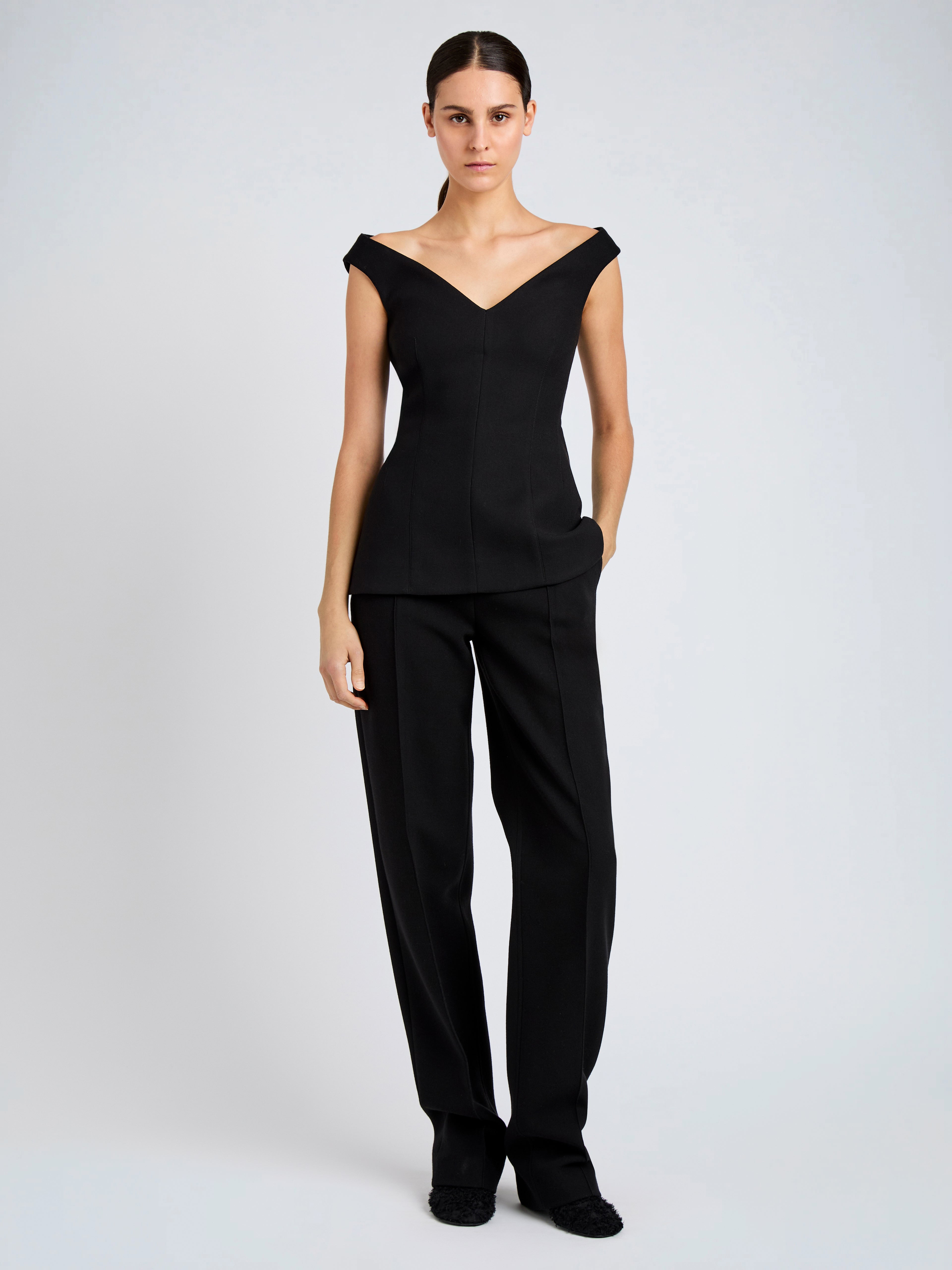 Proenza Schouler Mariam Top in Wool Scuba - Black | Proenza