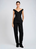 Proenza Schouler Front full length image of model wearing Mariam Top in Wool Scuba in Black