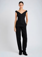 Proenza Schouler Front full length image of model wearing Mariam Top in Wool Scuba in Black