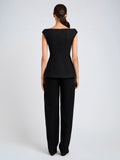 Proenza Schouler Back full length image of model wearing Mariam Top in Wool Scuba in Black