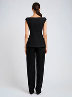 Proenza Schouler Back full length image of model wearing Mariam Top in Wool Scuba in Black