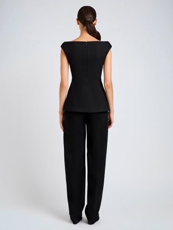 Proenza Schouler Back full length image of model wearing Mariam Top in Wool Scuba in Black
