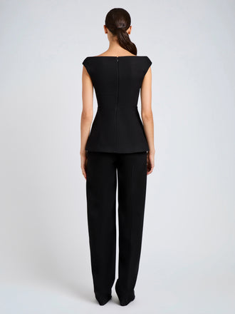 Proenza Schouler Back full length image of model wearing Mariam Top in Wool Scuba in Black