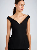 Proenza Schouler Detail image of model wearing Mariam Top in Wool Scuba in Black