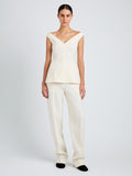 Proenza Schouler Front full length image of model wearing Mariam Top in Wool Scuba in Off White
