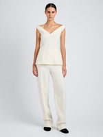 Proenza Schouler Front full length image of model wearing Mariam Top in Wool Scuba in Off White