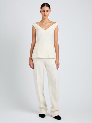 Proenza Schouler Front full length image of model wearing Mariam Top in Wool Scuba in Off White