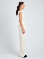 Proenza Schouler Side full length image of model wearing Mariam Top in Wool Scuba in Off White