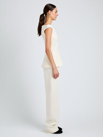 Proenza Schouler Side full length image of model wearing Mariam Top in Wool Scuba in Off White
