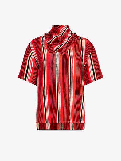 Proenza Schouler Still Life image of Amira Top in Printed Silk Habotai in Vermillion Multi