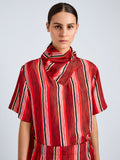 Proenza Schouler Detail image of model wearing Amira Top in Printed Silk Habotai in Vermillion Multi